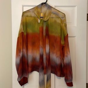 Le Superbe Tie Front Blouse Sunset Chiffon Ombre Oversized Size 8
